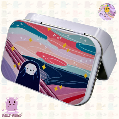 Dreamy Sunset Scream Anime Cartoon Parody - 1oz White / Crystal / Jewellery / Coins / Bits & Pieces / Hide / Money / Make-Up 1oz Black Hinge Lid Tin Box Gift - 9.5 x 6.2 x 2 cm - Cute Funny Metal Organiser Gift Idea