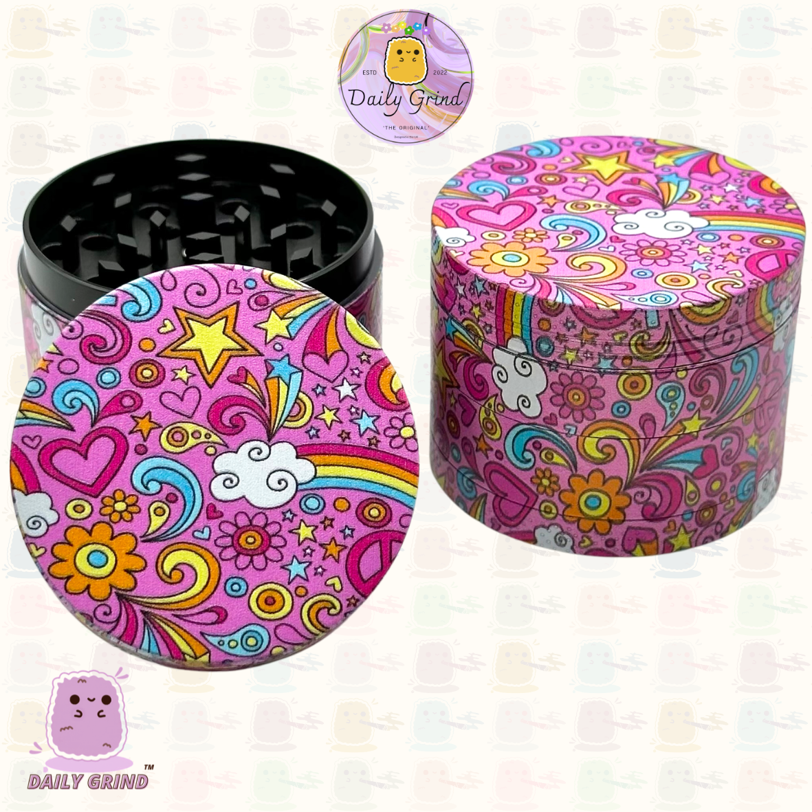 Belles filles roses coeurs mignons étoiles fleurs arc-en-ciel Design - 50mm 4 pièces de haute qualité personnalisé broyeur d'herbes en métal cadeau 