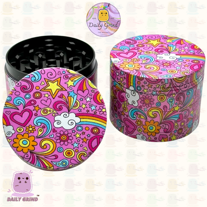 Belles filles roses coeurs mignons étoiles fleurs arc-en-ciel Design - 50mm 4 pièces de haute qualité personnalisé broyeur d'herbes en métal cadeau 