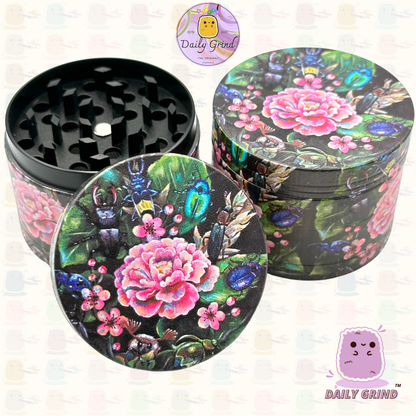 Cute Flowers and Rose - 50mm 4-Piece Premium Custom Metal Tobacco Herb Grinder Cute Gift Idea