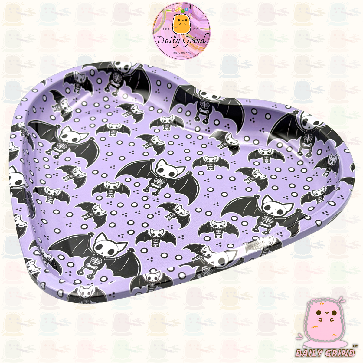 Cute Bats - Purple Heart Shaped Metal Tray for Bits & Pieces, Jewellery, Crystals, Trinkets etc!  14x18cm Spooky Halloween Gift Idea