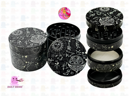 Astrology Theory Compass Chalkboard Sun & Moon - 50mm 4-Piece High Quality Custom Metal Kitchen Herb Grinder Gift Idea