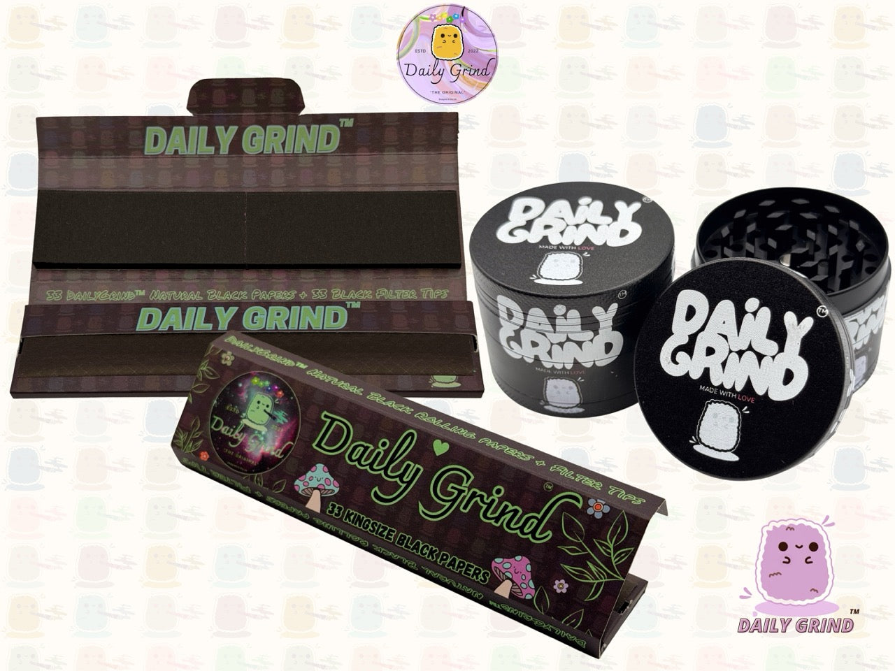 Black Made with Love Daily Grind - 50mm Premium 4-Piece Custom Metal Tobacco Herb Grinder Cute Gift