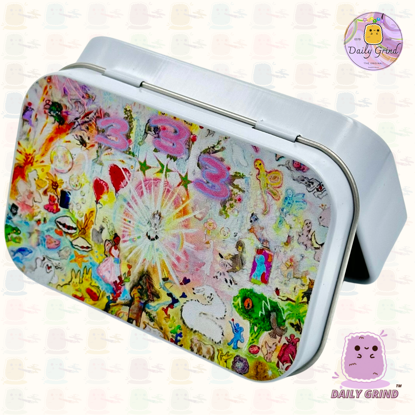 Bladee 333 Album Cover - 1oz White / Crystal / Jewellery / Coins / Bits & Pieces / Hide / Money / Make-Up 1oz Black Hinge Lid Tin Box Gift - 9.5 x 6.2 x 2 cm - Cute Funny Metal Organiser Gift Idea