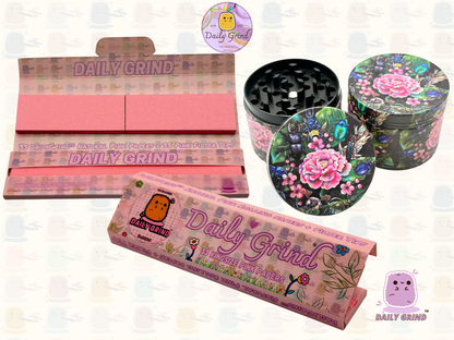 Cute Flowers and Rose - 50mm 4-Piece Premium Custom Metal Tobacco Herb Grinder Cute Gift Idea
