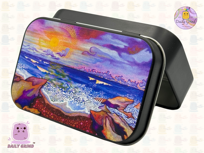 Coastal Beach Art - 1oz Black / Crystal / Jewellery / Coins / Bits & Pieces / Hide / Money / Make-Up 1oz Black Hinge Lid Tin Box Gift - 9.5 x 6.2 x 2 cm - Cute Funny Metal Organiser Gift Idea