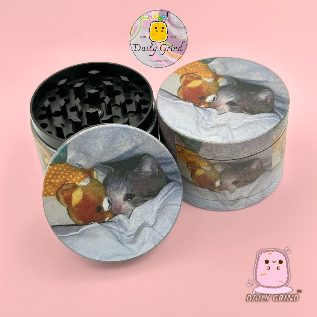 Sad Kitty Cuddle Teddy Cute Funny Kawaii - 50mm 4-Piece High Quality Custom Metal Tobacco Herb Grinder Gift Idea