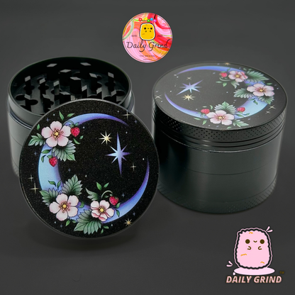 50mm croissant de lune fleurs mignonnes étoiles du ciel nocturne-4 parties broyeur d'herbes en métal de haute qualité cadeau 