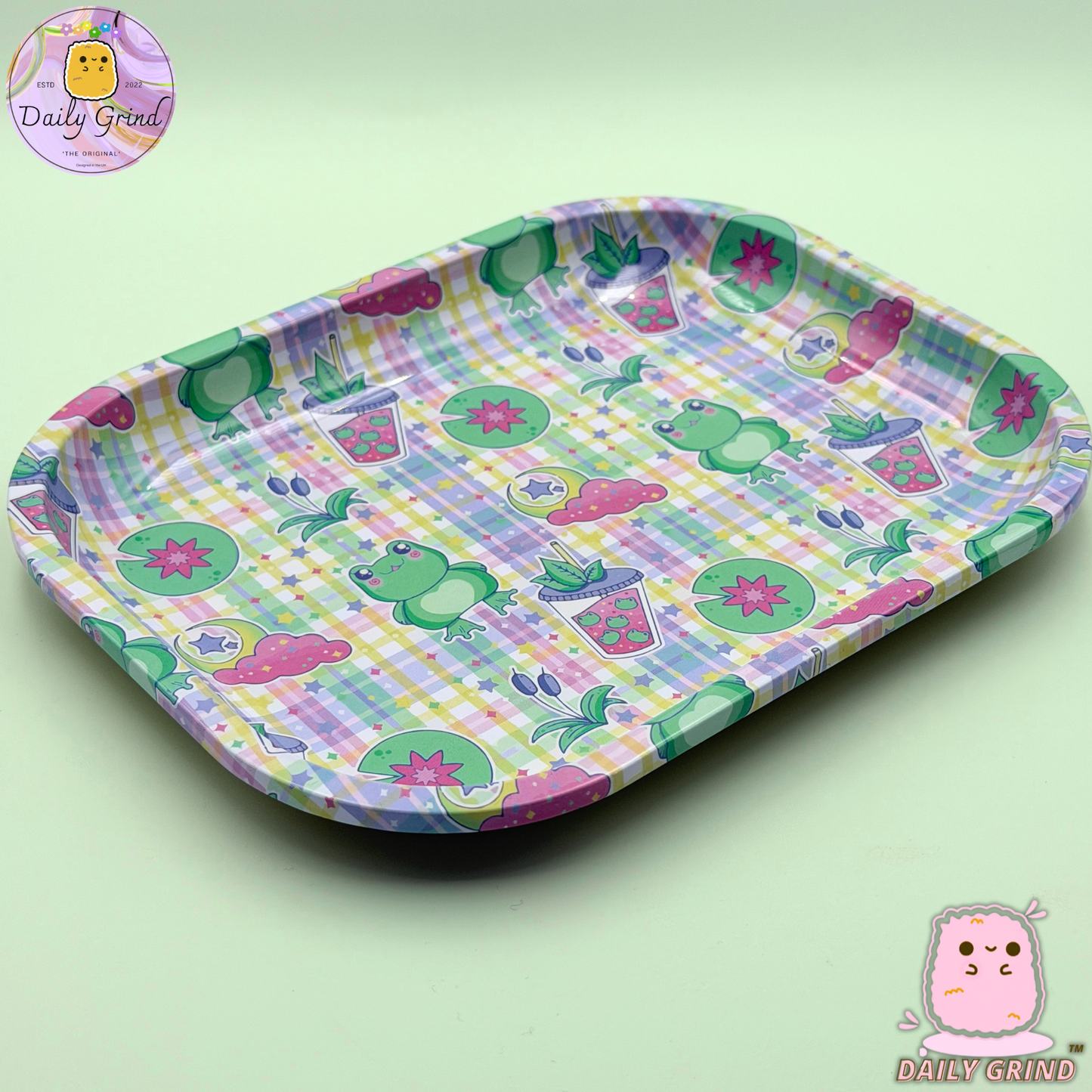 Cute Green Frog Pattern - 14x18cm Metal Tray Surface for Bits & Pieces Trinkets Gift