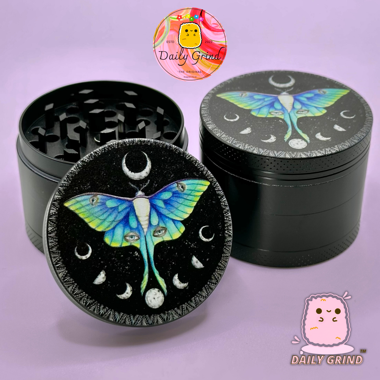 Beau papillon + cycles de lune lunaire Beau papillon nature spirituelle - 50mm 4 pièces de haute qualité personnalisé métal herbe broyeur cadeau 