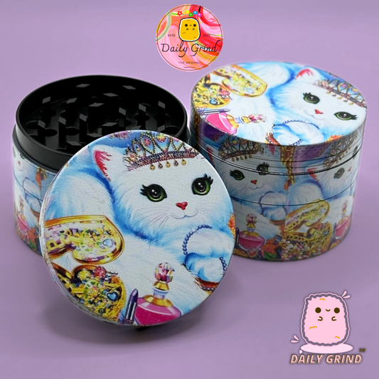 Chaton mignon entouré de bijoux style art rose – 50 mm, 4 pièces, broyeur d'herbes en métal de haute qualité, cadeau 