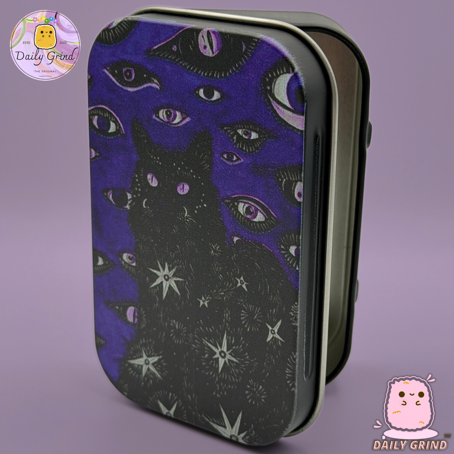Witchy Black Cat Blue - 1oz Metal Tin Funny Parody / Crystal / Jewellery / Coins / Bits & Pieces / Money / Make-Up 1oz Hinge Lid Metal Box Container - 9.5 x 6.2 x 2 cm - Witchy Gift (Copy)