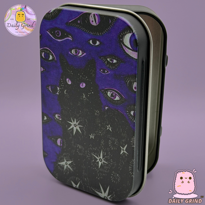 Witchy Black Cat Blue - 1oz Metal Tin Funny Parody / Crystal / Jewellery / Coins / Bits & Pieces / Money / Make-Up 1oz Hinge Lid Metal Box Container - 9.5 x 6.2 x 2 cm - Witchy Gift (Copy)