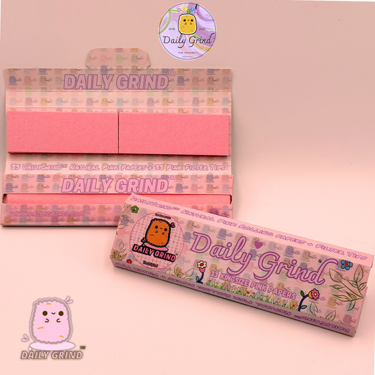 Daily Grind™ Pink Kingsize Rolling Papers 33 Sheets + Tips - High Quality, Super Cute Gift!!