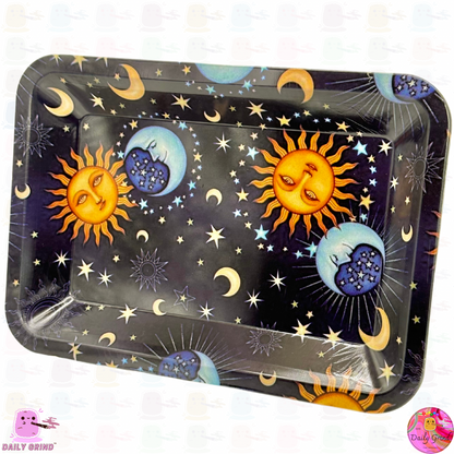 Cute Sun and Mood Star Sign Astrology - 12x18cm Metal Tray Surface for Bits & Pieces Jewellery Crystals  Trinkets  Gift