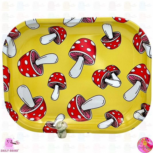 Cute Toadstool Pattern Mushroom Yellow - 14x18cm Small Metal Tray Surface for Jewellery, Crystals, etc!  Idea Trinkets  Gift