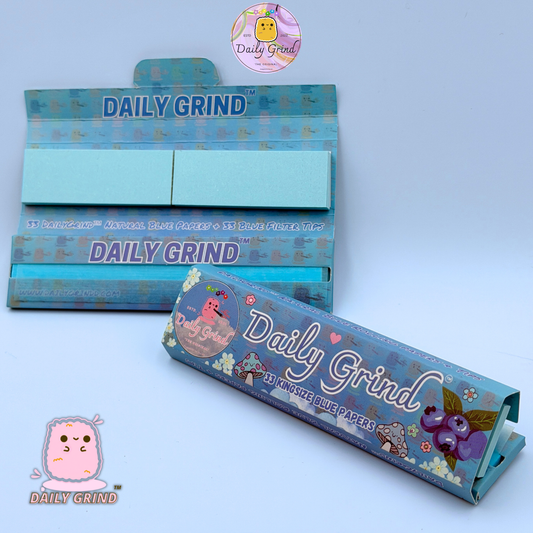 Daily Grind™ Blue Kingsize Rolling Papers 33 Sheets + Tips - High Quality, Super Cute Gift!