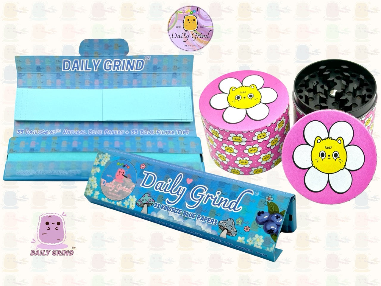 Chat mignon dans une fleur Kawaii Pink Daisy Design - 50mm 4 pièces de haute qualité personnalisé en métal broyeur d'herbes cadeau 