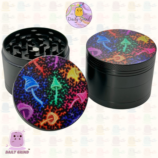 Neon Glowing Mushrooms - 50mm 4-Piece High Quality Metal Tobacco Herb Grinder Gift Idea