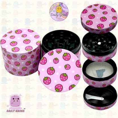 Kawaii Strawberries Cute Juicy Fruit - 50mm 4-Piece High Quality Custom Metal Tobacco Herb Grinder Gift Idea