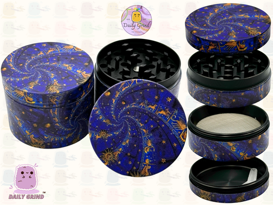Astrology Star Sign Symbol Blue Twirl - 50mm 4-Piece High Quality Custom Metal Tobacco Herb Grinder Gift Idea