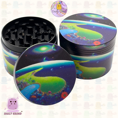 Motif Trippy coloré ondulé liquide Hallucination 50mm 4 pièces haute qualité personnalisé métal herbe broyeur cadeau 