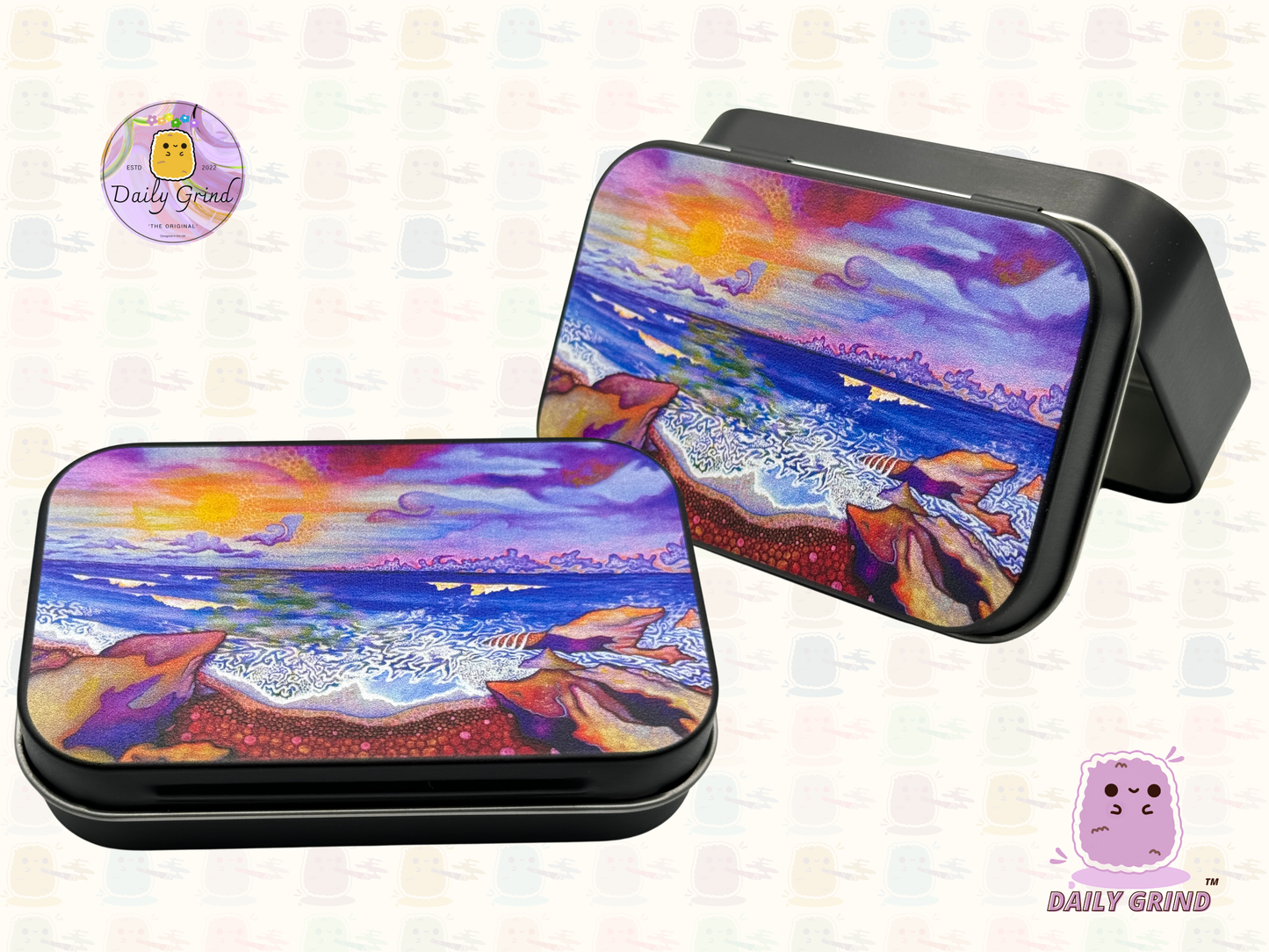 Coastal Beach Art - 1oz Black / Crystal / Jewellery / Coins / Bits & Pieces / Hide / Money / Make-Up 1oz Black Hinge Lid Tin Box Gift - 9.5 x 6.2 x 2 cm - Cute Funny Metal Organiser Gift Idea