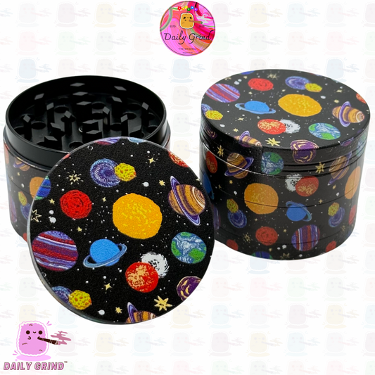 Space and Planets Cartoon Galaxy Cute Night Sky Outer Space Universe 90's - 50mm 4-Piece High Quality Metal Kitchen Herb Grinder Gift Idea