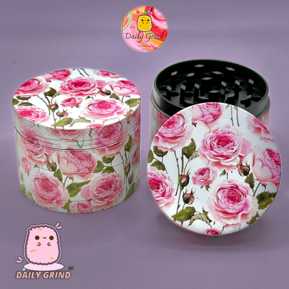 Cute Pink Roses Summer Flower - 50mm 4-Piece High Quality Custom Metal Tobacco Herb Grinder Gift Idea