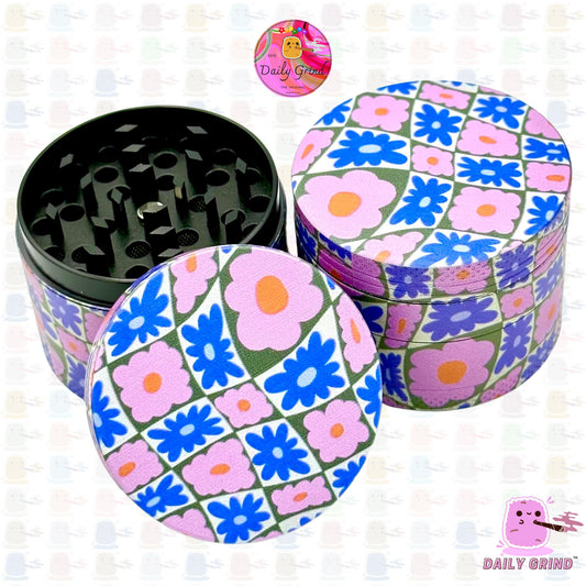 60's & 70's Cute Flower Power Pink Purple Pattern - 50mm 4-Piece High Quality Custom Metal Kitchen Herb Grinder Gift Idea