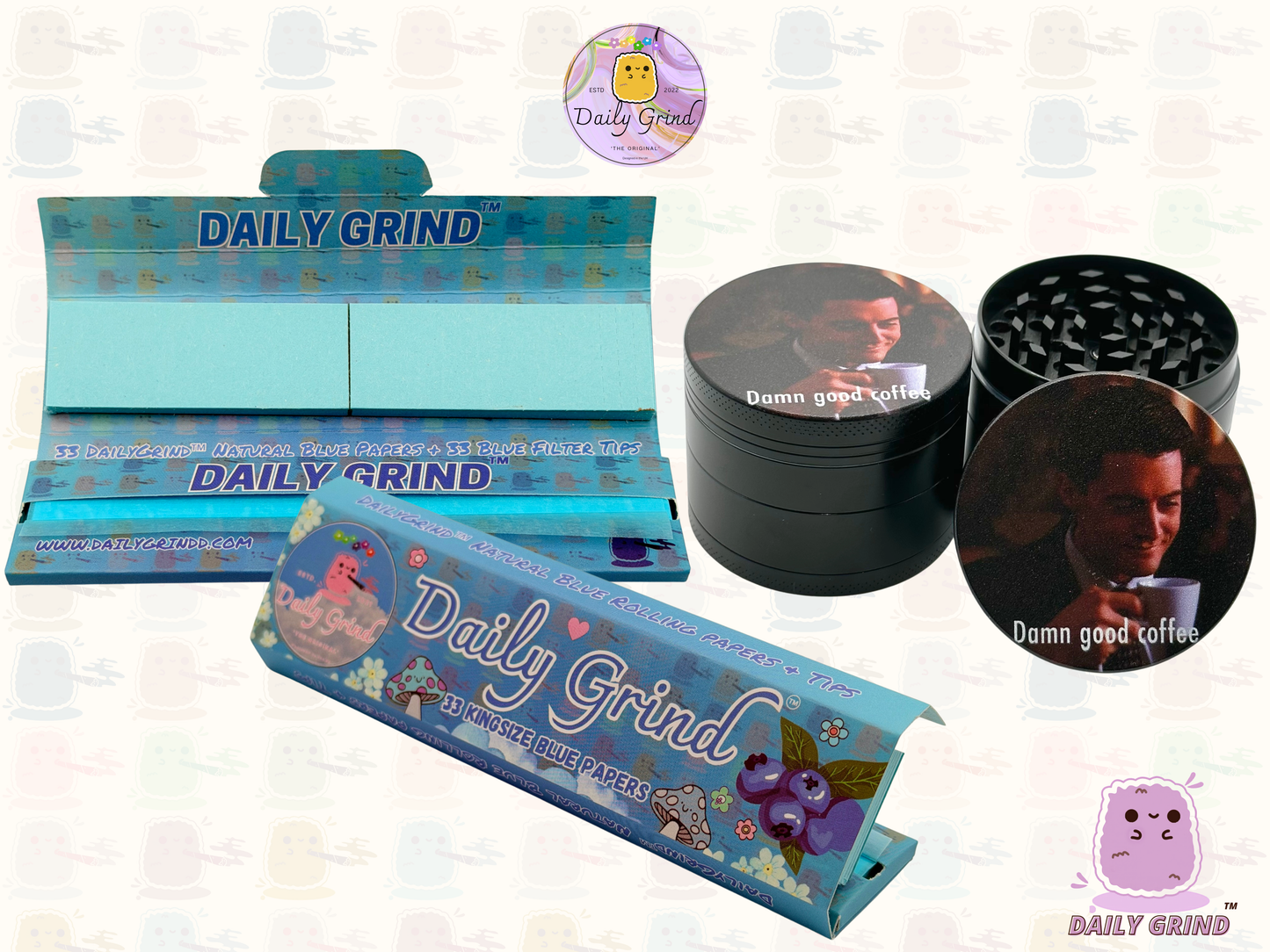 Damn Good Coffee 90's American Cult Classic - 50mm 4-Piece Premium Custom Metal Tobacco Herb Grinder Cute Gift Idea