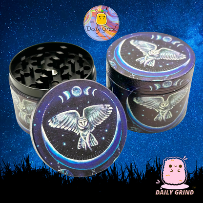 Night Owl In the Sky Moon - 50mm 4-Piece Premium Custom Metal Tobacco Herb Grinder Cute Gift Idea