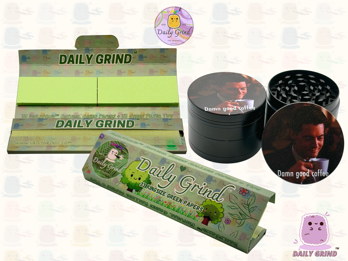 Damn Good Coffee 90's American Cult Classic - 50mm 4-Piece Premium Custom Metal Tobacco Herb Grinder Cute Gift Idea
