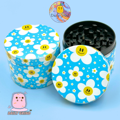Cute Daisy Flowers Happy Design - 50mm 4-Piece High Quality Custom Metal Tobacco Herb Grinder Gift Idea