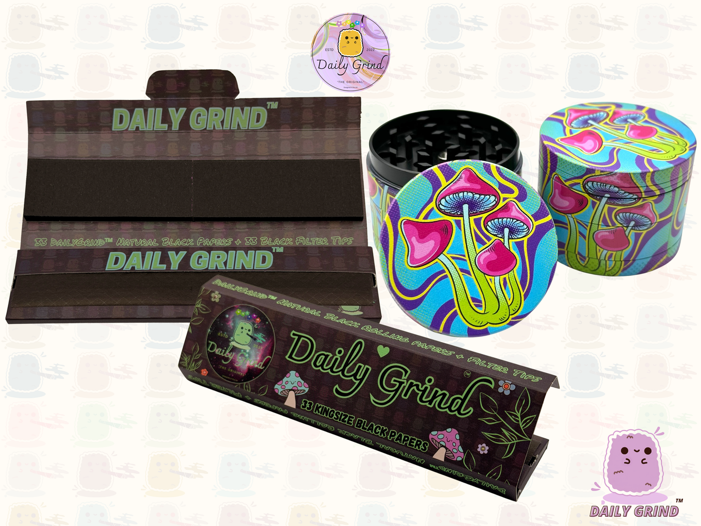 Neon Mushroom Trippy Tie Dye - 50mm 4-Piece High Quality Custom Metal Tobacco Herb Grinder Gift Idea