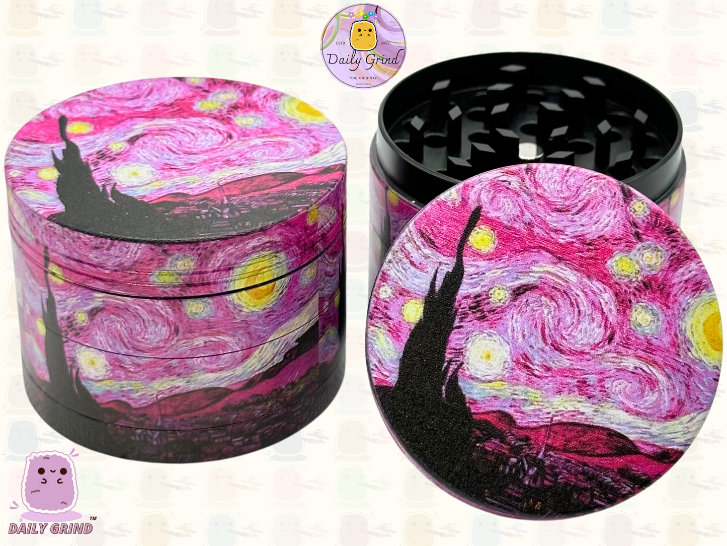 Pink Starry Night Classic Masterpiece Parody - 50mm 4-Piece High Quality Metal Tobacco Herb Grinder Gift Idea