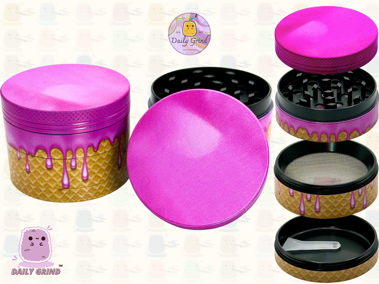 Cornet de crème glacée Cherry Bubblegum, Design rose mignon, 50mm, 4 pièces, broyeur d'herbes en métal personnalisé de haute qualité, cadeau 