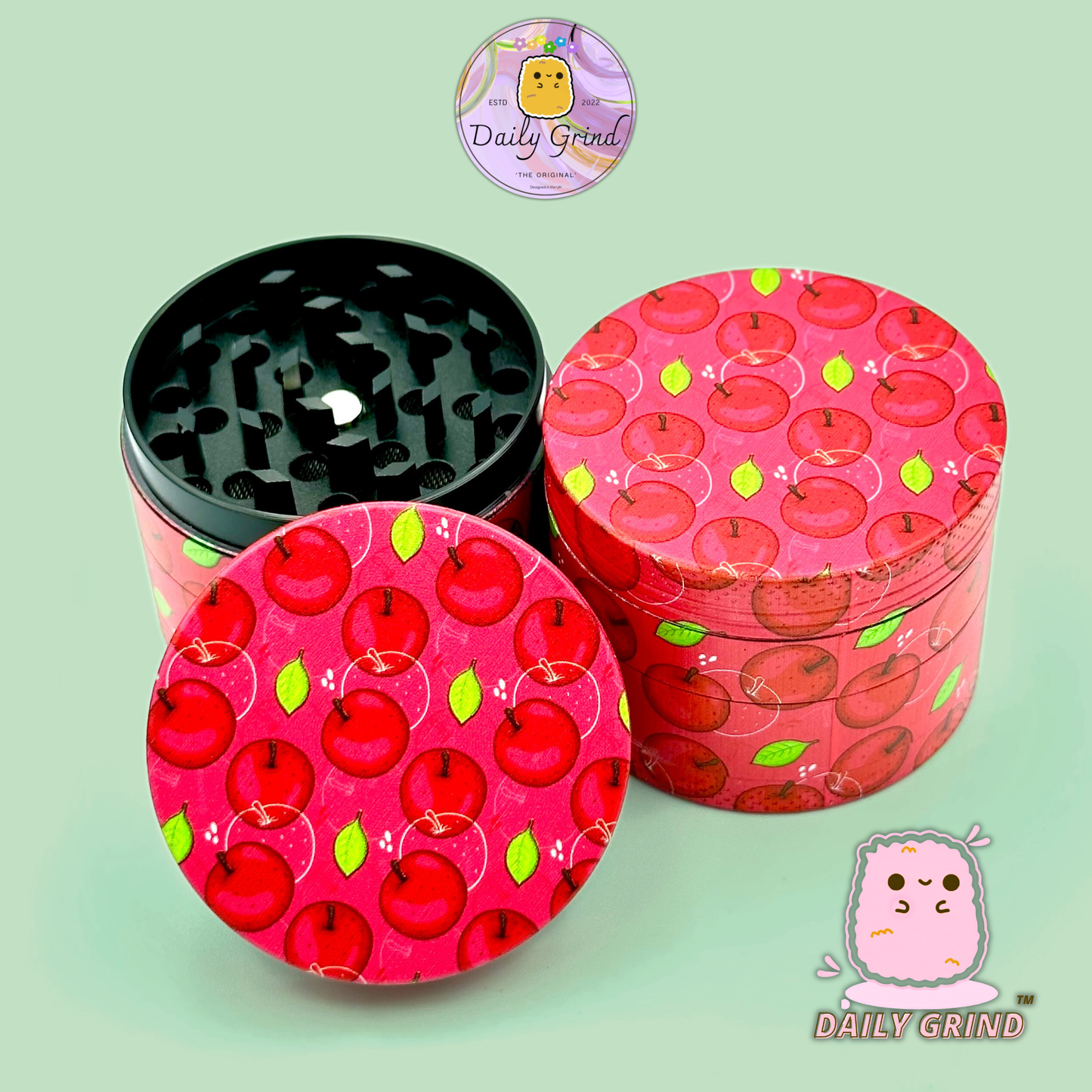 Red Apple Juicy Fruit Candy  - 50mm 4-Piece High Quality Custom Metal Tobacco Herb Grinder Gift Idea