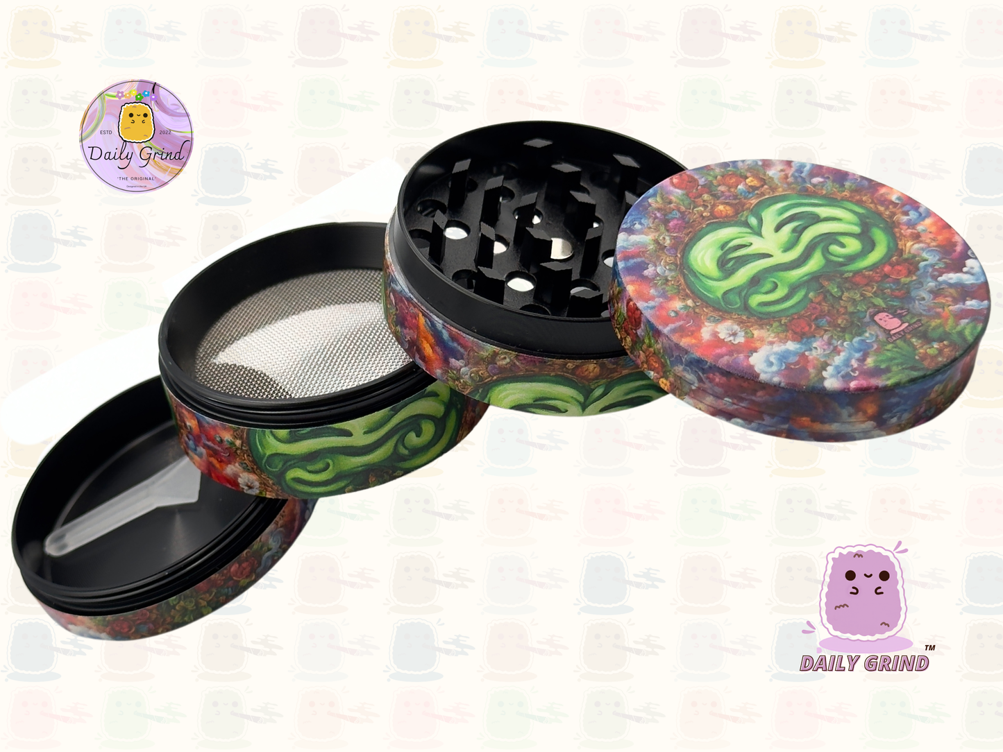 Motif Trippy coloré ondulé liquide Hallucination 50mm 4 pièces haute qualité personnalisé métal herbe broyeur cadeau 