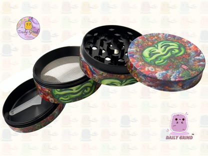 Motif Trippy coloré ondulé liquide Hallucination 50mm 4 pièces haute qualité personnalisé métal herbe broyeur cadeau 