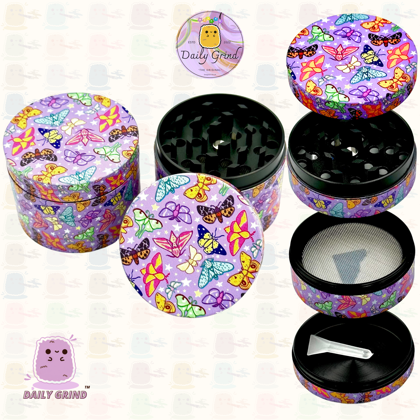 Papillons colorés roses filles mignonnes Design dessin animé Kawaii - 50mm 4 pièces cadeau de broyeur d'herbes en métal personnalisé de haute qualité 