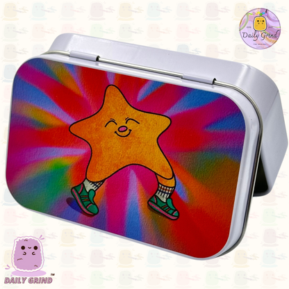Happy Star Tie Dye - 1oz White / Crystal / Jewellery / Coins / Bits & Pieces / Hide / Money / Make-Up 1oz Black Hinge Lid Tin Box Gift - 9.5 x 6.2 x 2 cm - Cute Funny Metal Organiser Gift Idea