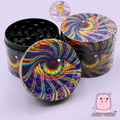 Motif Trippy coloré ondulé liquide Hallucination 50mm 4 pièces haute qualité personnalisé métal herbe broyeur cadeau 