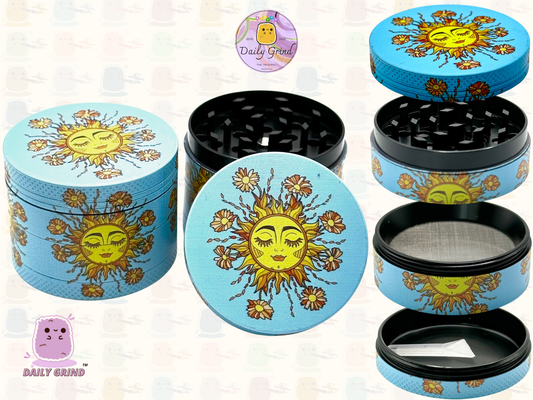 50mm Mignon Soleil et Fleur Joyeux Tournesol Énergie Calme - 4 parties Broyeur d'herbes en métal de haute qualité Cadeau 