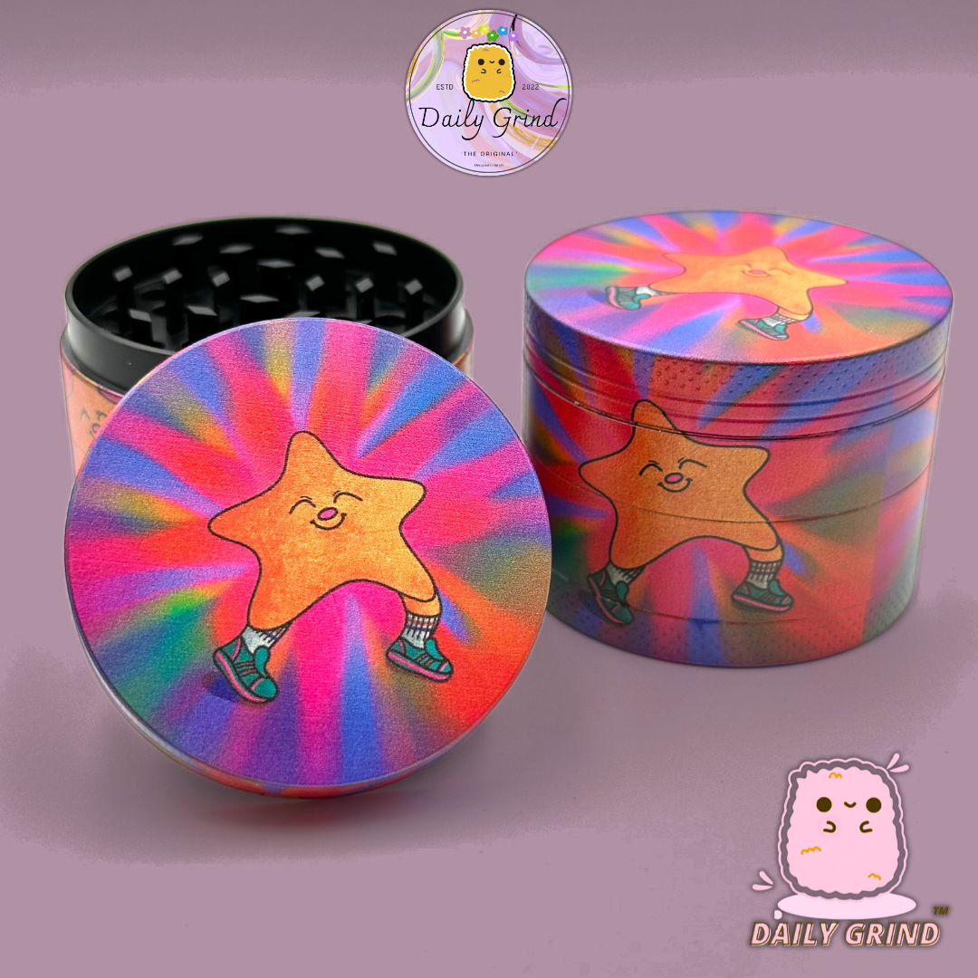 Happy Star Kawaii Tie Dye Cute - 50mm 4-Piece High Quality Custom Metal Tobacco Herb Grinder Gift Idea