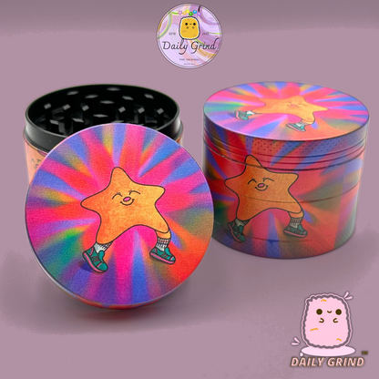 Happy Star Kawaii Tie Dye Cute - 50mm 4-Piece High Quality Custom Metal Tobacco Herb Grinder Gift Idea