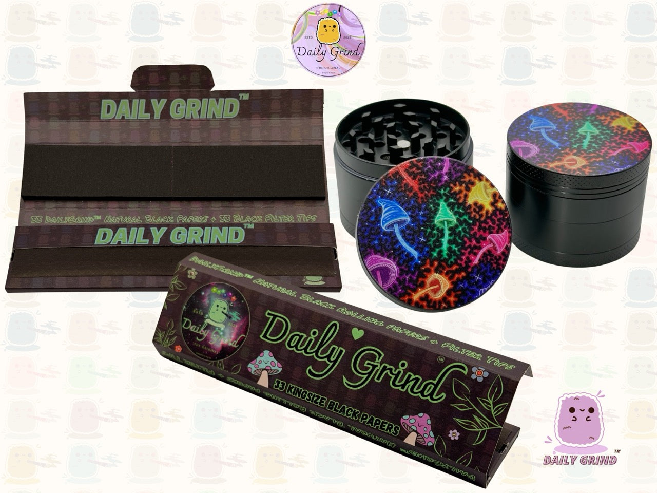 Neon Glowing Mushrooms - 50mm 4-Piece High Quality Metal Tobacco Herb Grinder Gift Idea