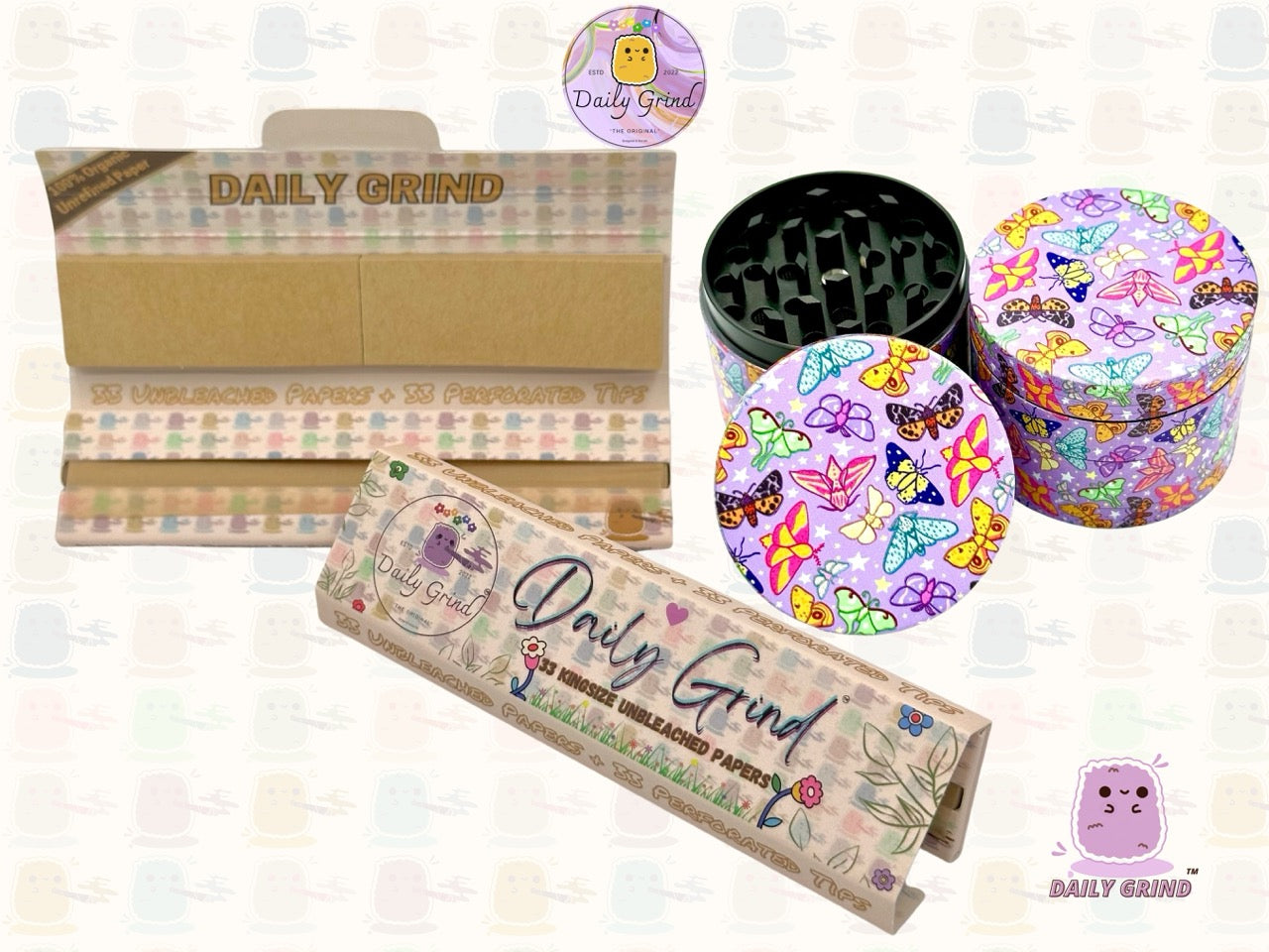 Papillons colorés roses filles mignonnes Design dessin animé Kawaii - 50mm 4 pièces cadeau de broyeur d'herbes en métal personnalisé de haute qualité 