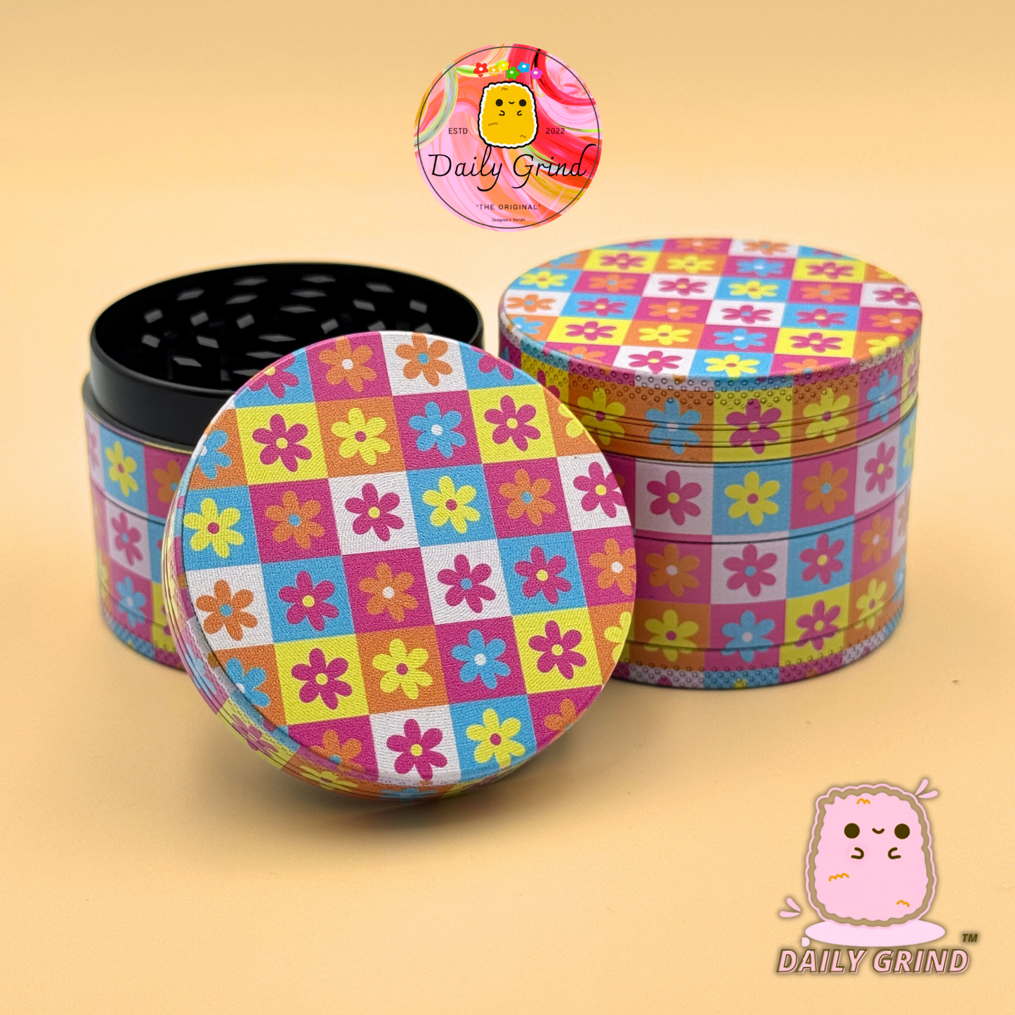 Fleurs damier mignon motif Pastel 50mm 4 pièces haute qualité personnalisé métal herbe broyeur cadeau 