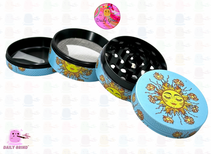 Cute Sun and Flower Happy Sunflower Calm Energy - 50mm 4-Piece High Quality Metal Kitchen Herb Grinder Gift Idea